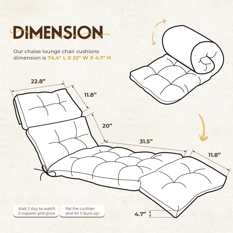 Memory Foam Lounge Chair Cushion, Waterproof, 74" × 22", 4 Colours