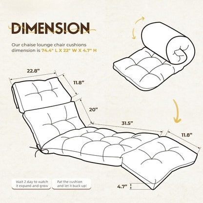 Memory Foam Lounge Chair Cushion, Waterproof, 74" × 22", 4 Colours