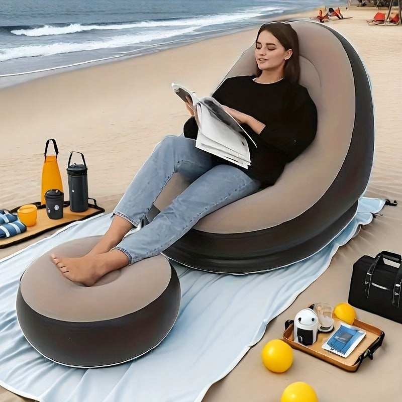 Inflatable Outdoor Lounge Chair & Footstool, Portable, Heavy-Duty