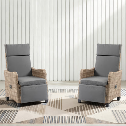 Rattan Recliner Chair Set of 2, 90–135° Adjustable, Rocking Footrest
