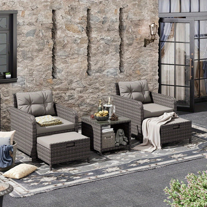 5-Piece Wicker Patio Set, Lounge Chairs, Ottomans & Glass Table