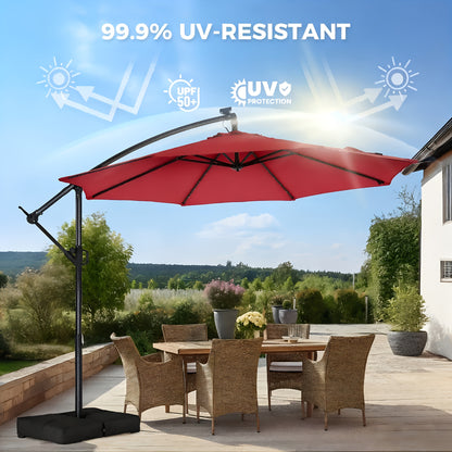 Solar LED Cantilever Patio Umbrella, 10ft, UPF50+, with Base