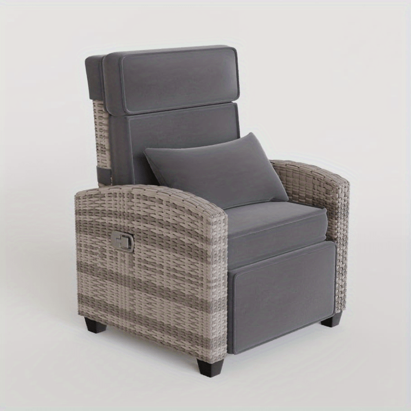 Rattan Patio Recliner, 150° Lay-Flat, Adjustable Footrest, Flip Table