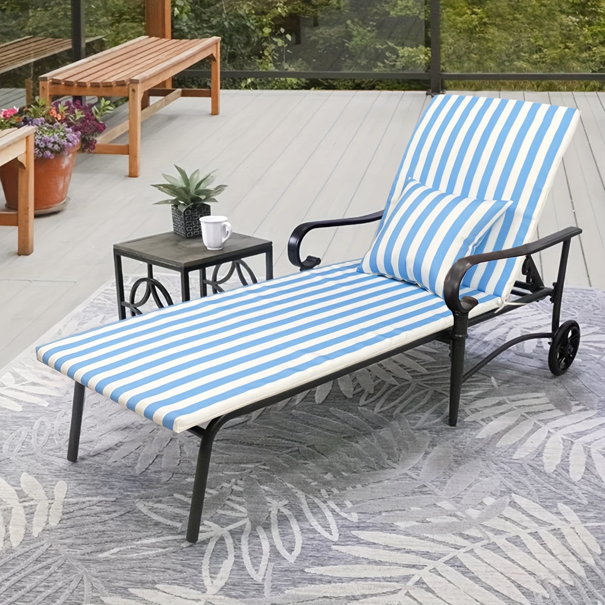 Outdoor Chaise Lounge Cushion, Striped, Waterproof, 72" × 21"