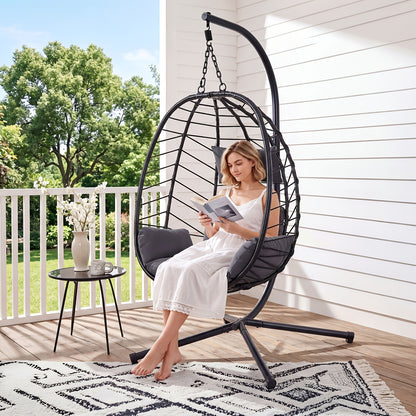 Rattan Wicker Egg Swing Chair with Stand, 350 lbs, Indoor/Outdoor