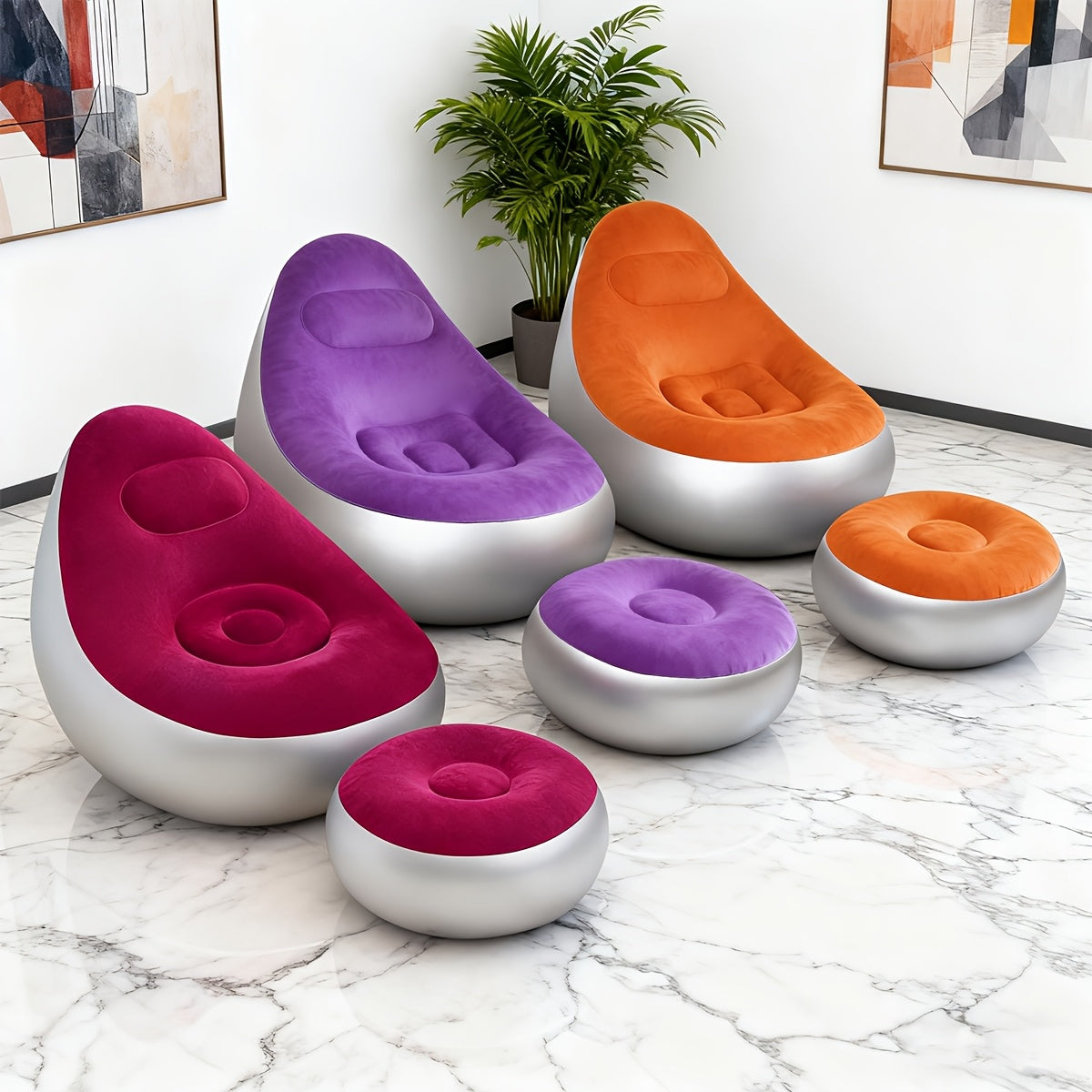 Inflatable Outdoor Lounge Chair & Footstool, Portable, Heavy-Duty