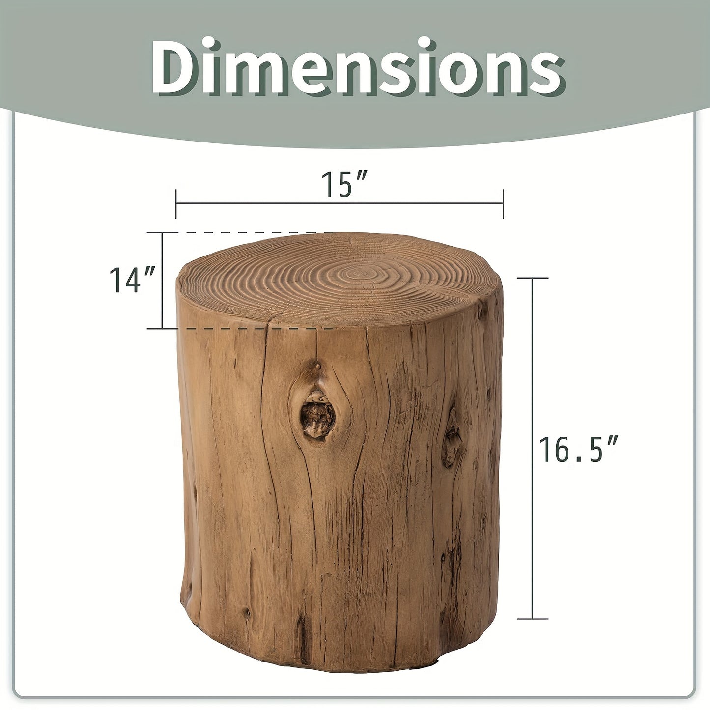Tree Stump Garden Side Table, 15", Faux Slate, Weather-Resistant