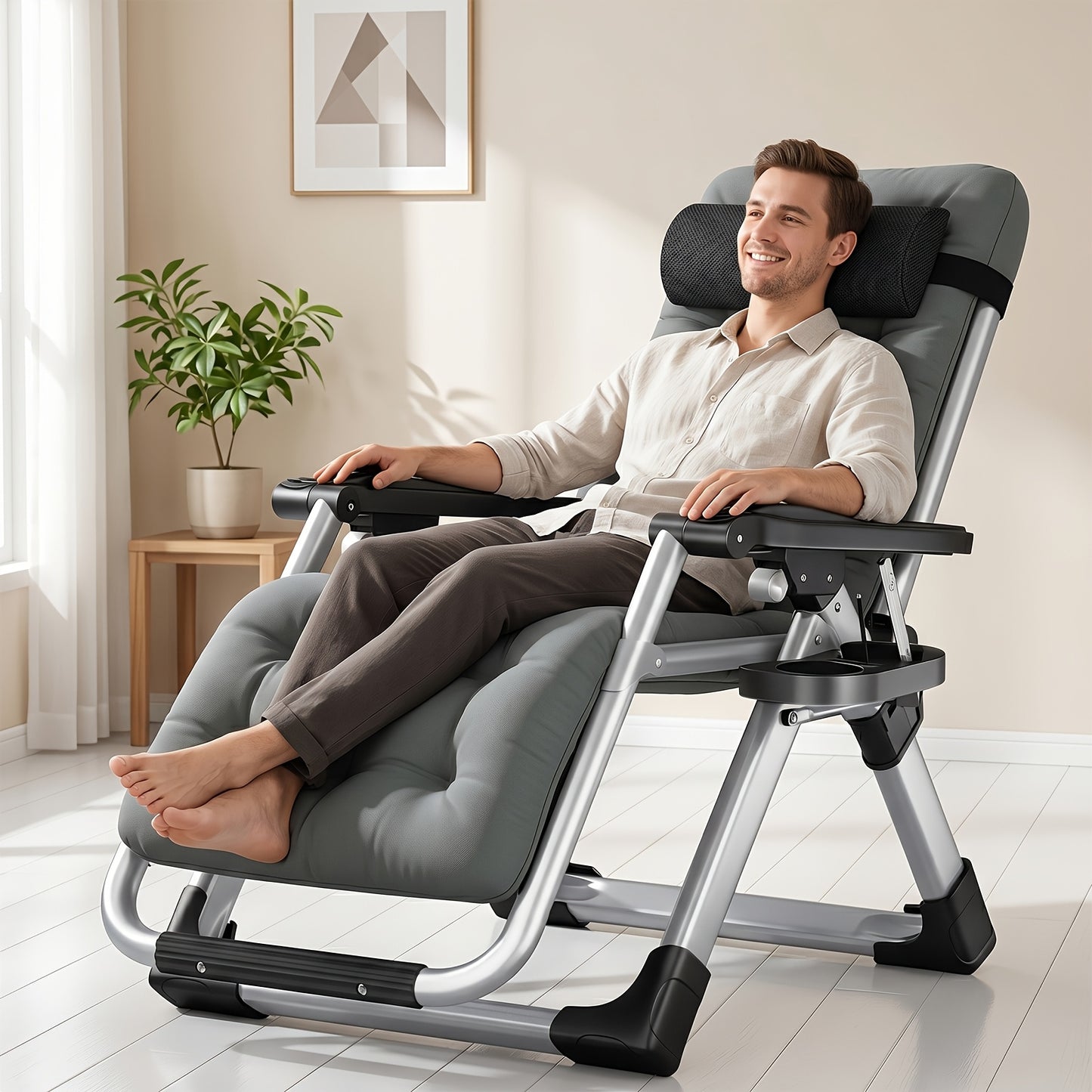 Zero Gravity Reclining Patio Chair, Folding, Cup Holder, Cushioned