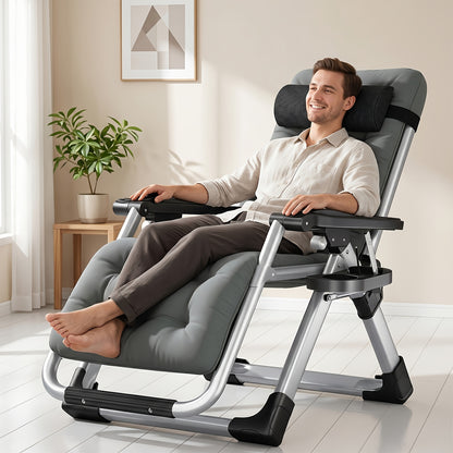 Zero Gravity Reclining Patio Chair, Folding, Cup Holder, Cushioned
