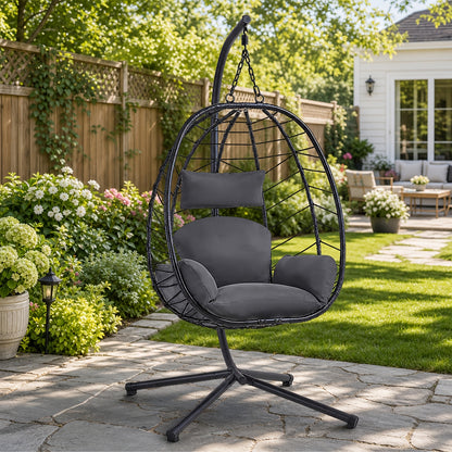Rattan Wicker Egg Swing Chair with Stand, 350 lbs, Indoor/Outdoor