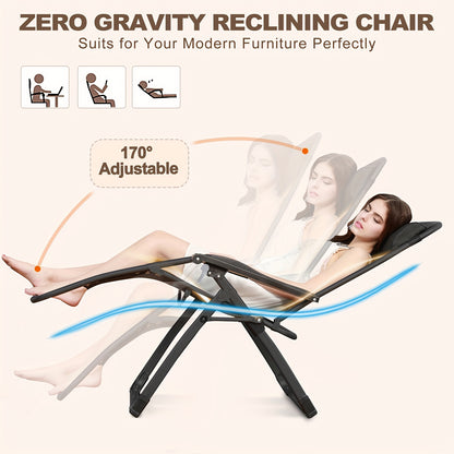 Zero Gravity Reclining Patio Chair, Folding, Cup Holder, Cushioned