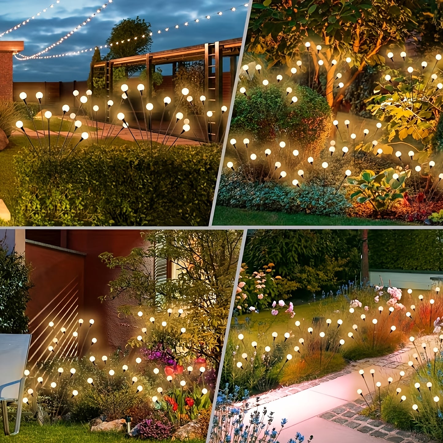 Solar Firefly Garden Stake Lights, 8-Pack, IP65 Weatherproof