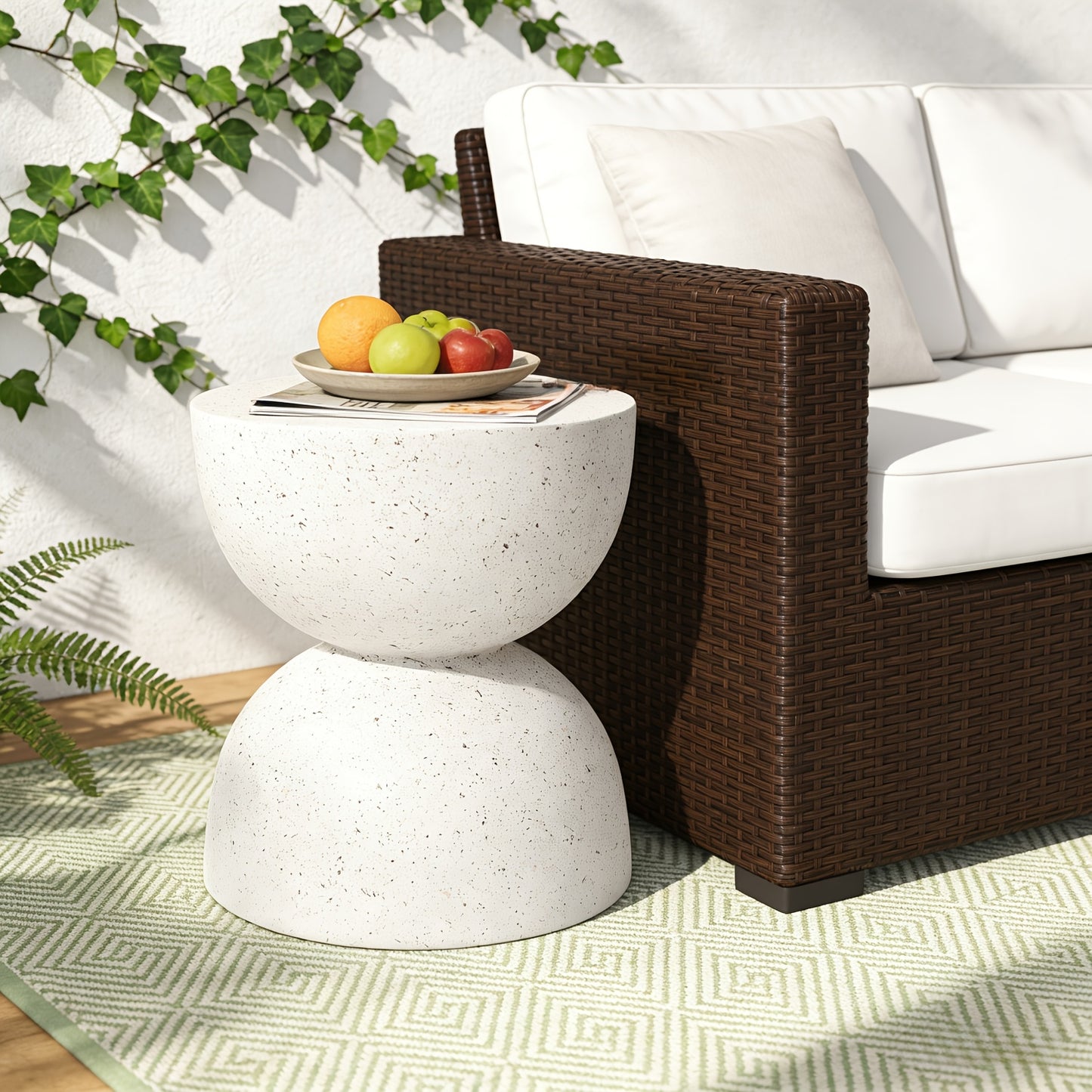 Faux Terrazzo Garden Stool & Accent Table, 17.5", Concrete Look