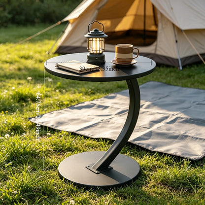 C-Shaped Patio Side Table, 2-Tier, Faux Marble, Metal Frame