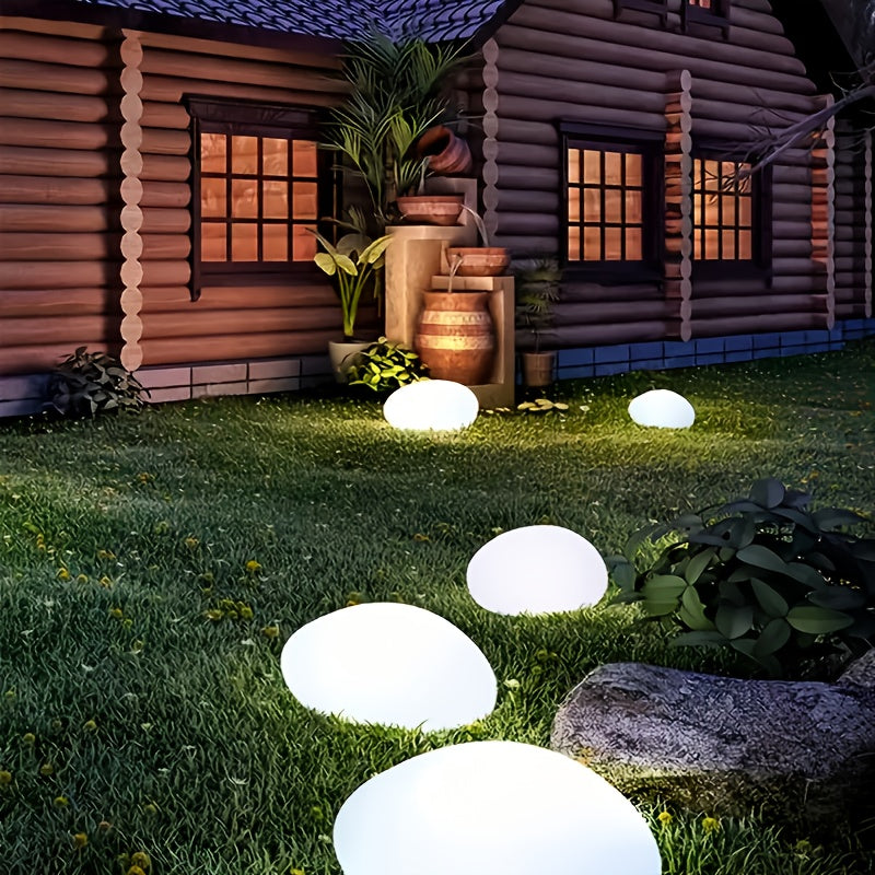 Solar Luminous Pebble Garden Lights, 4-Pack, Warm or White