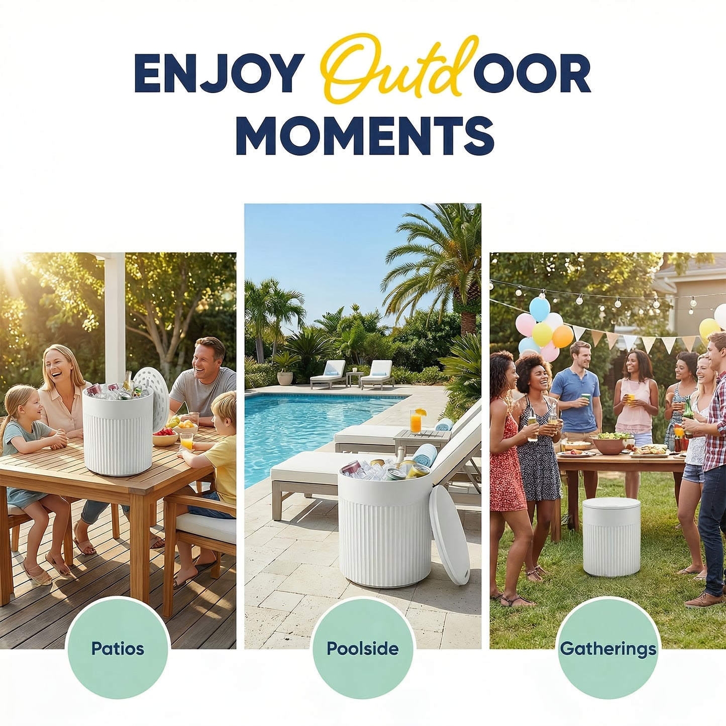 3-in-1 HDPE Outdoor Cooler Side Table, 24-Can Capacity, Portable