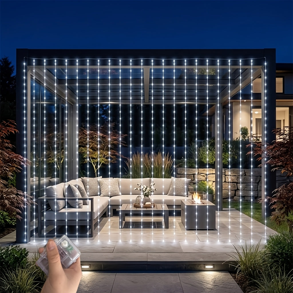 LED Waterfall Curtain Fairy Lights, 305 LEDs, 8 Modes, 10×10ft