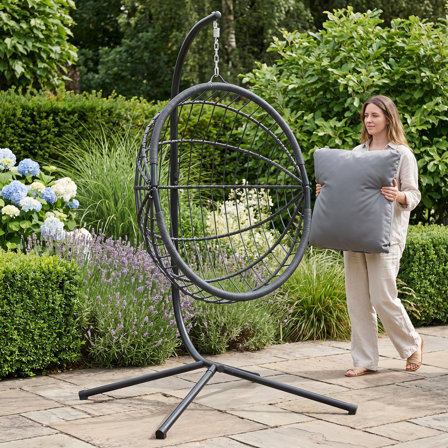 Hanging egg chair stand lifestyle