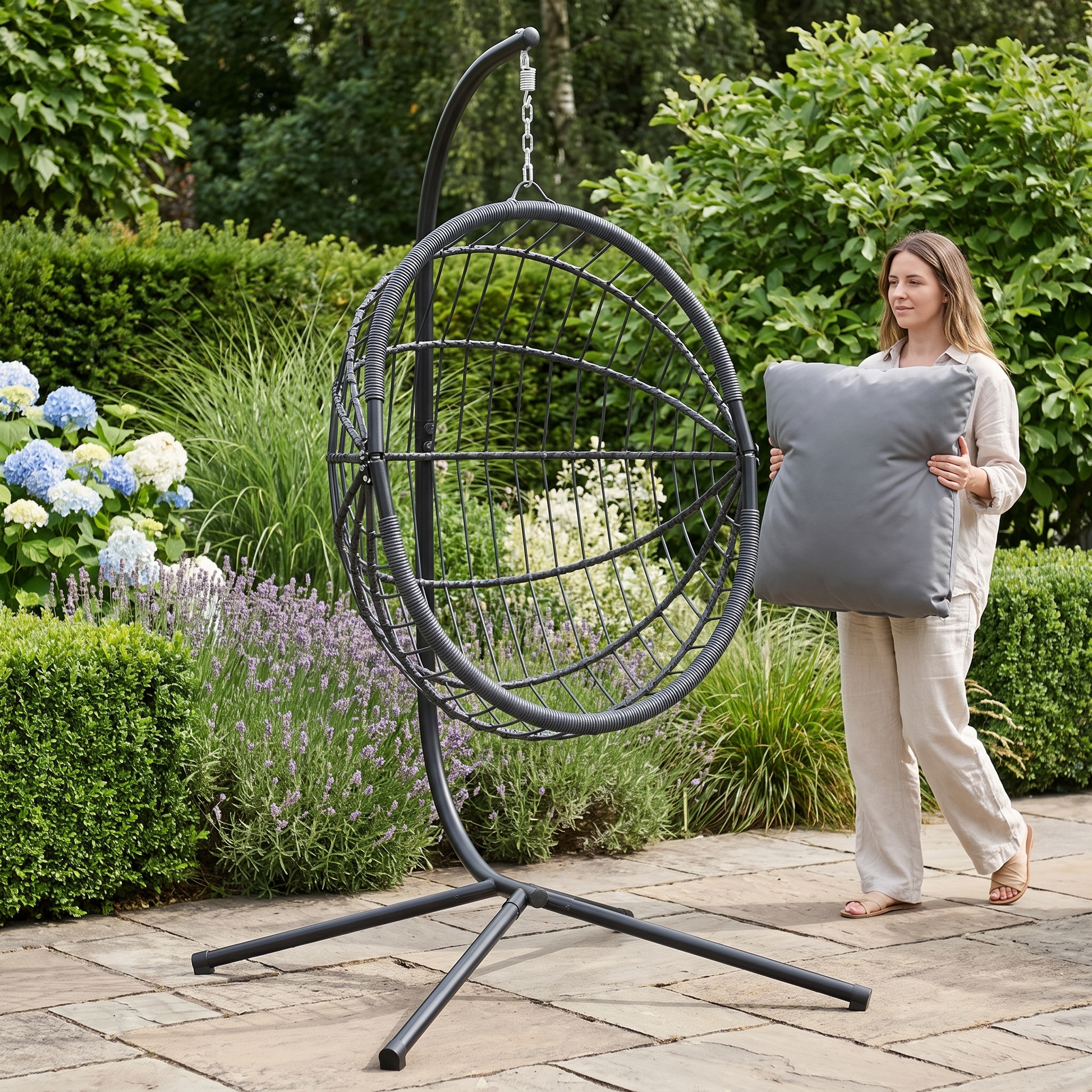 Hanging egg chair stand lifestyle