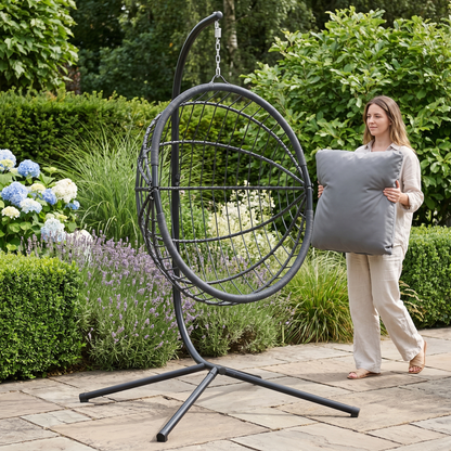 Hanging egg chair stand lifestyle
