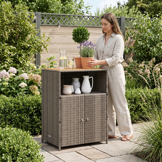 Rattan cabinet with wooden top lifestyle
