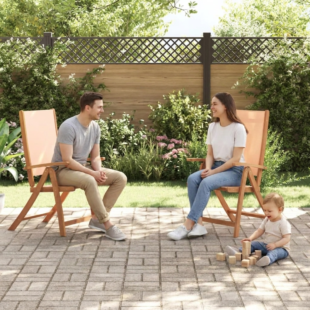 Young family with folding garden chairs on their patio